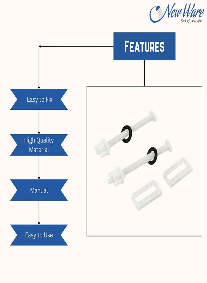 NEW WARE PVC Toilet Seat Cover Soft Closing Hinges Jqr & Sympolo Type | Square Ring 52 mm | White Replacement Hinges - Image 3
